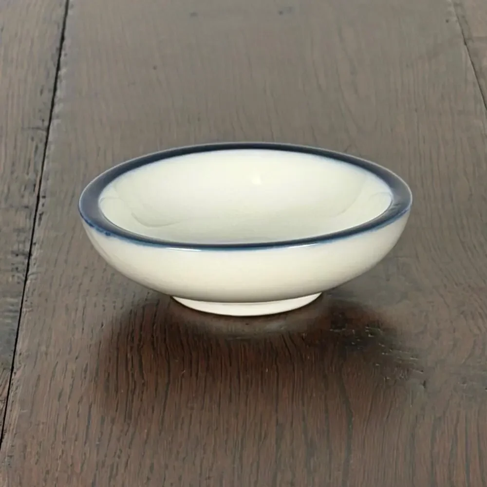 Vintage White Butter Pat with Blue Rim | Small Ironstone Butter Dish